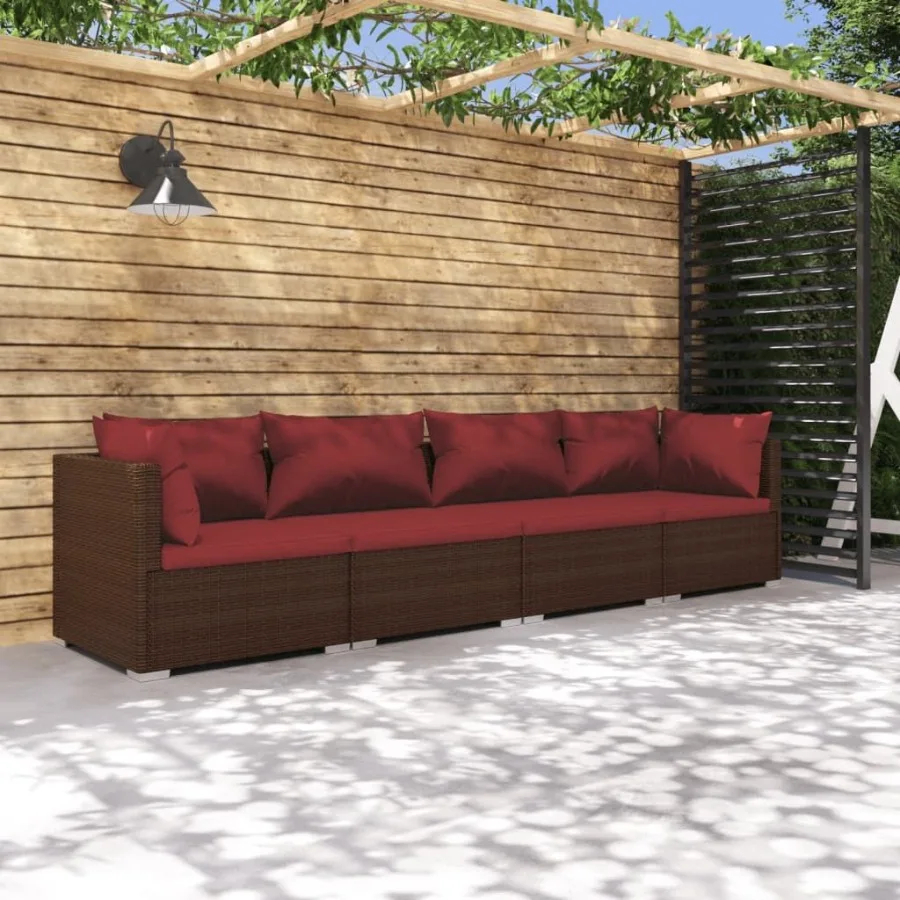 

Patio Furniture Set 4 Piece with Cushions Poly Rattan Brown