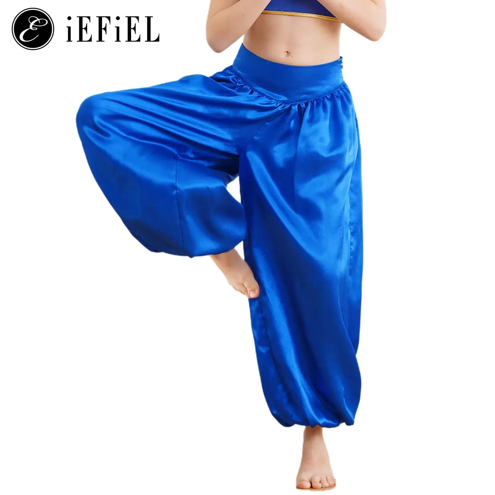 

Boys Girls Arabian Prince Princess Belly Dance Costume Solid Color High Waist Harem Dance Pants Medieval Cosplay Bloomer
