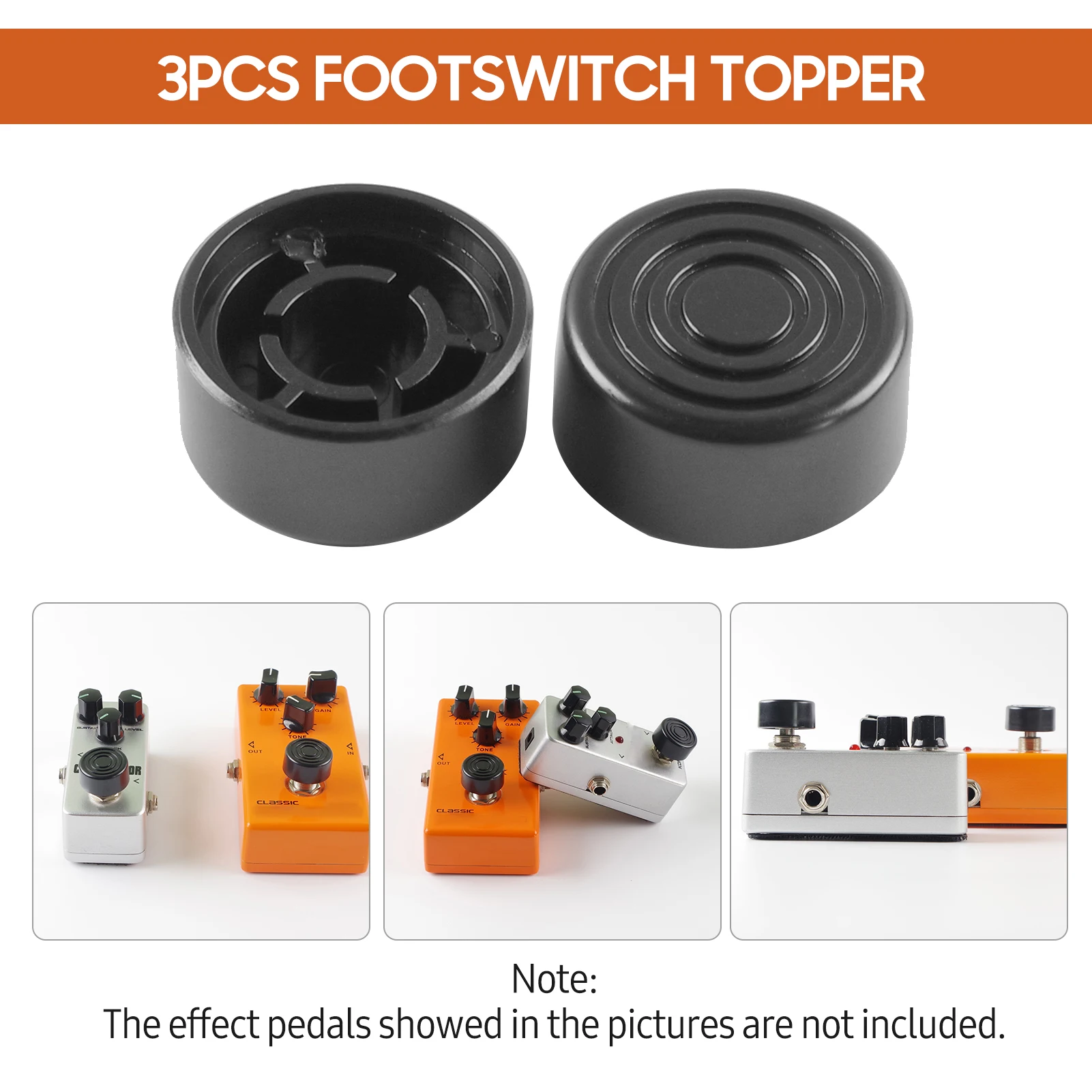 3PCS/6PCS/9PCS Footswitch Topper Protector ABS Bumpers for Guitar Effect Pedal Black Key Cap