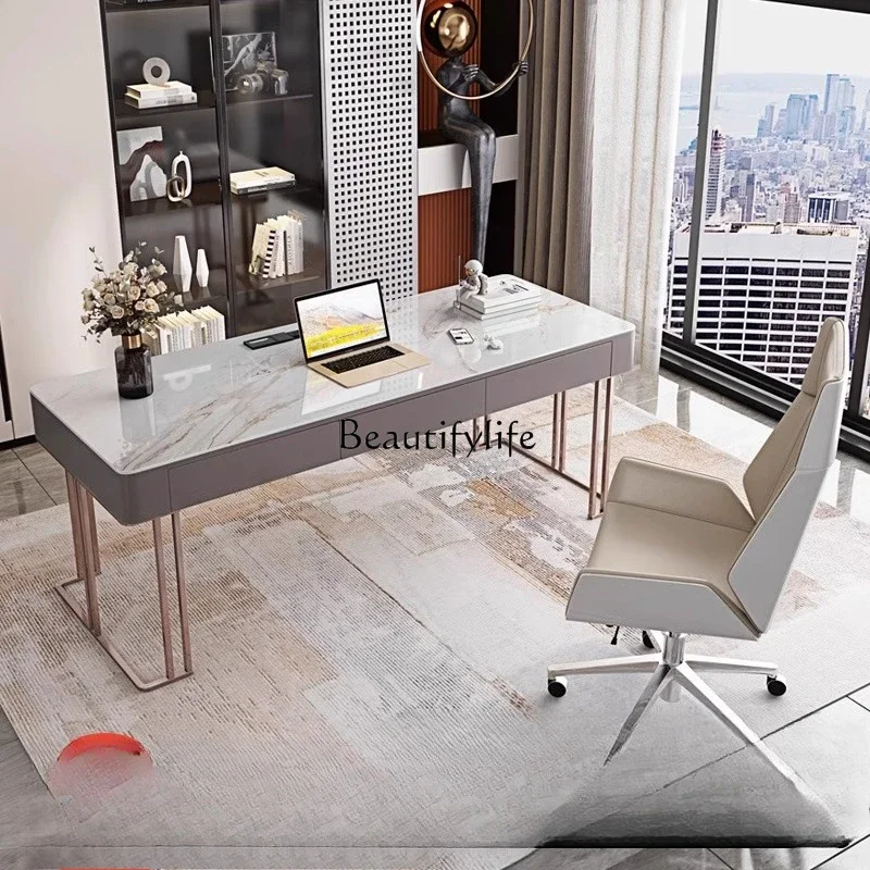 

06Легкий, роскошный, современный, из каменной плиты, простой настольный компьютерный стол, рабочий стол для маленькой квартиры