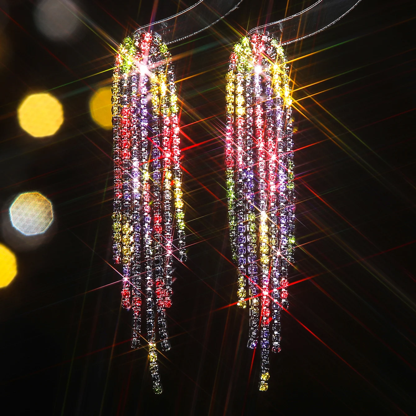 Rhinestone Tassel Earrings For Women Dress Colorful Fringe Prom Earrings Long Tassel Bling Crystal Dangle Drop Earrings
