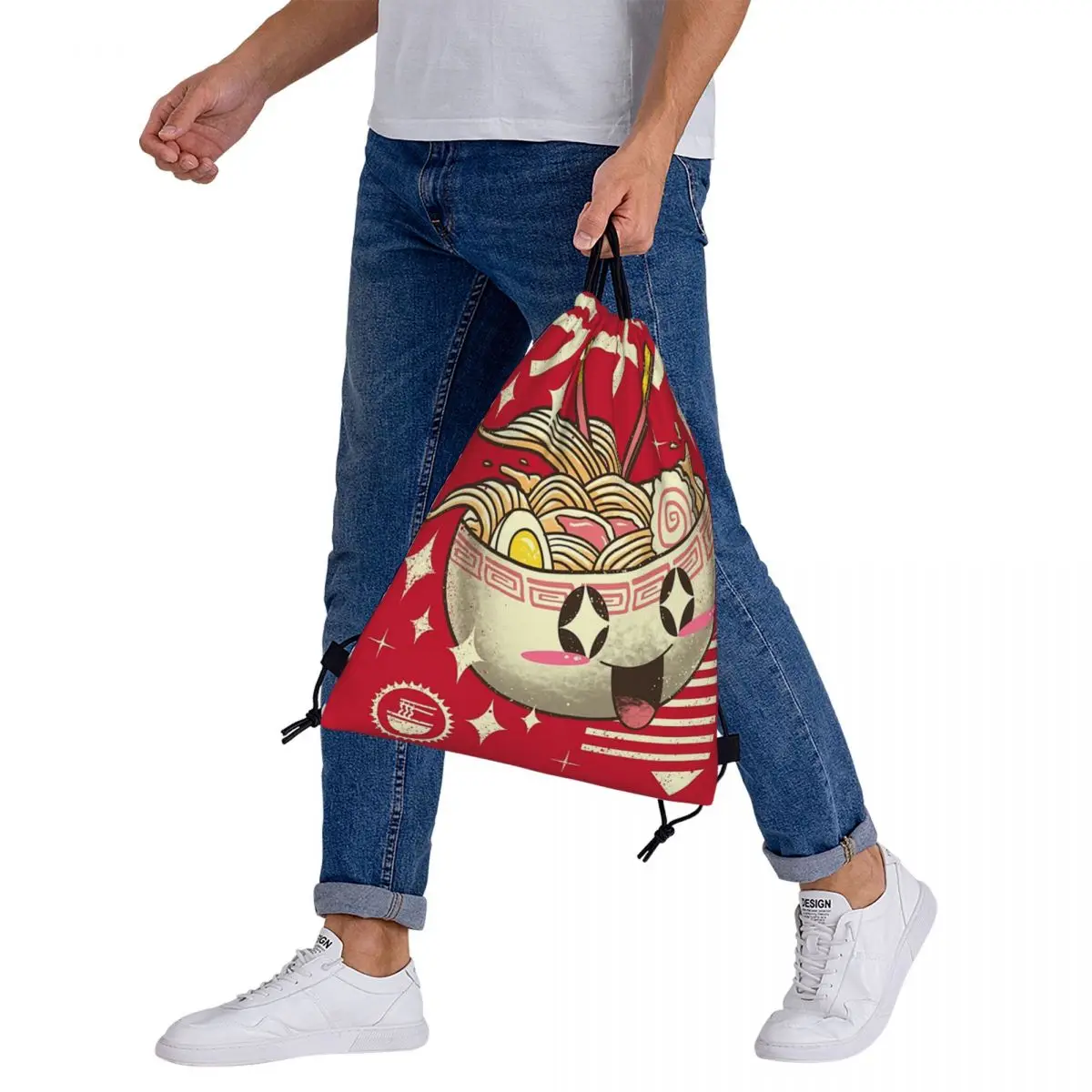 Portátil Kawaii Ramen Mochilas para Homem e Mulher, Sacos De Cordão, Pacote De Bolso, Saco De Esportes, Sacos De Livros, Moda Escolar