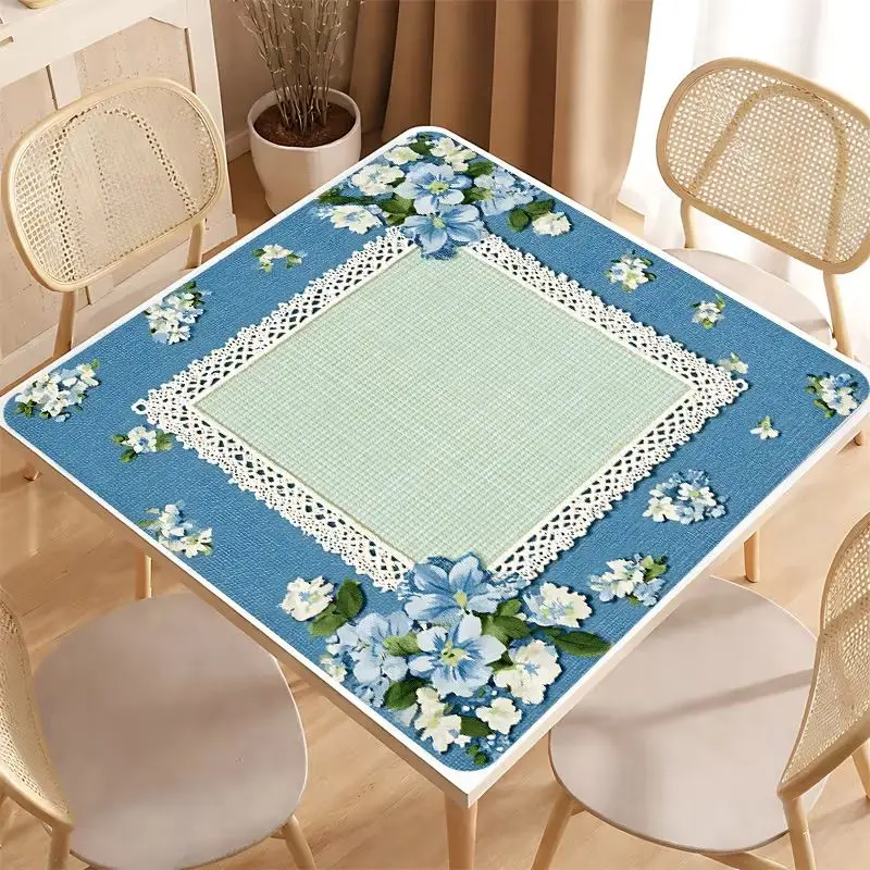 Rural Style Flower Lace Printing Mahjong Table Mat Anti-Slip Noise Reduction for Card Game Table Playing Room Home Decor