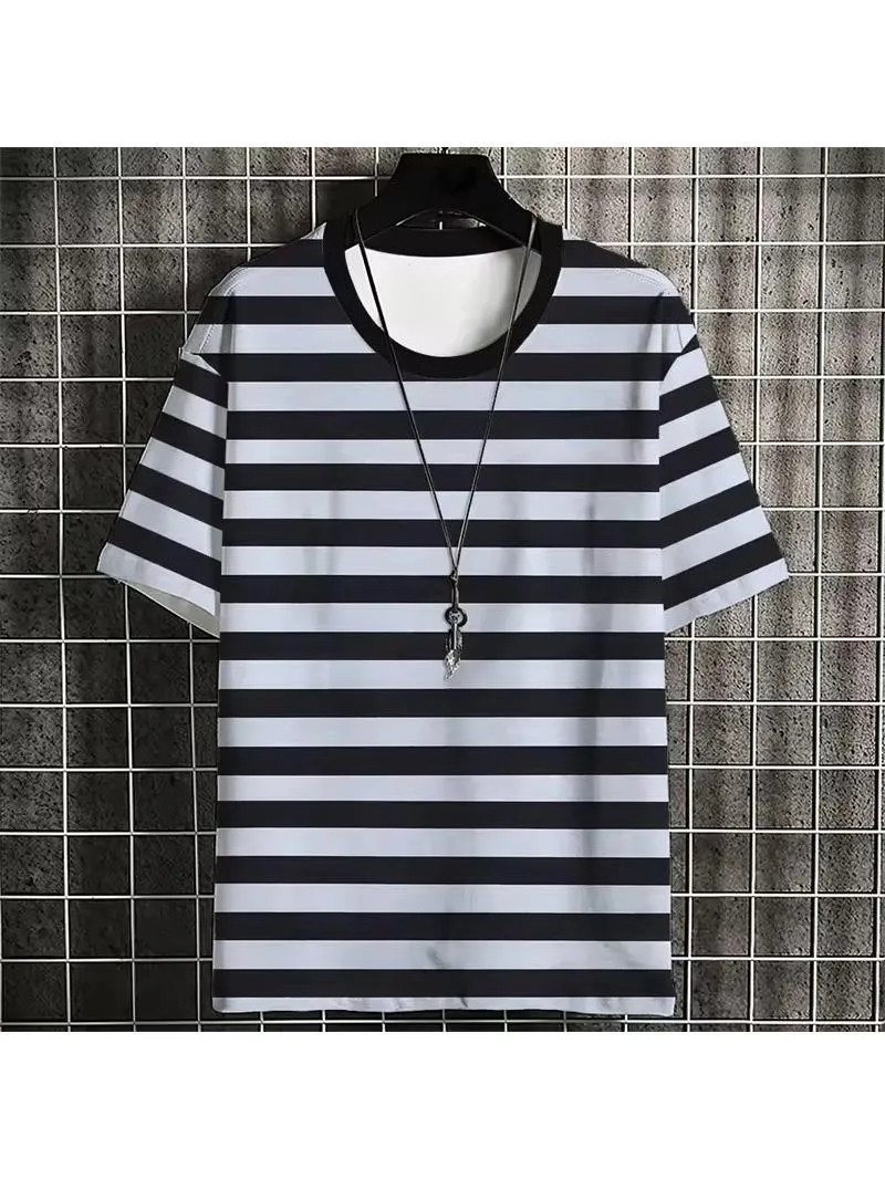 Retro Striped Graphic T Shirts For Men Summer Simple Short Sleeve Crew Neck 3D Printed T-shirts Casual Oversized Daily Wear Tees