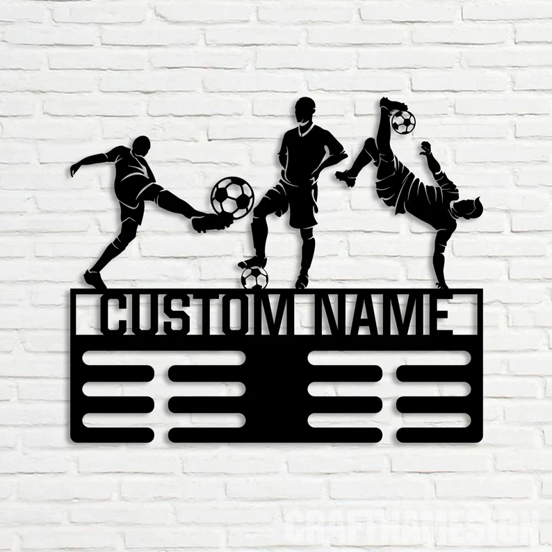 1 قطعة خطاف ميدالية كرة القدم الجميلة، خطافات نصية إبداعية رائعة، علامات جدارية معدنية #5