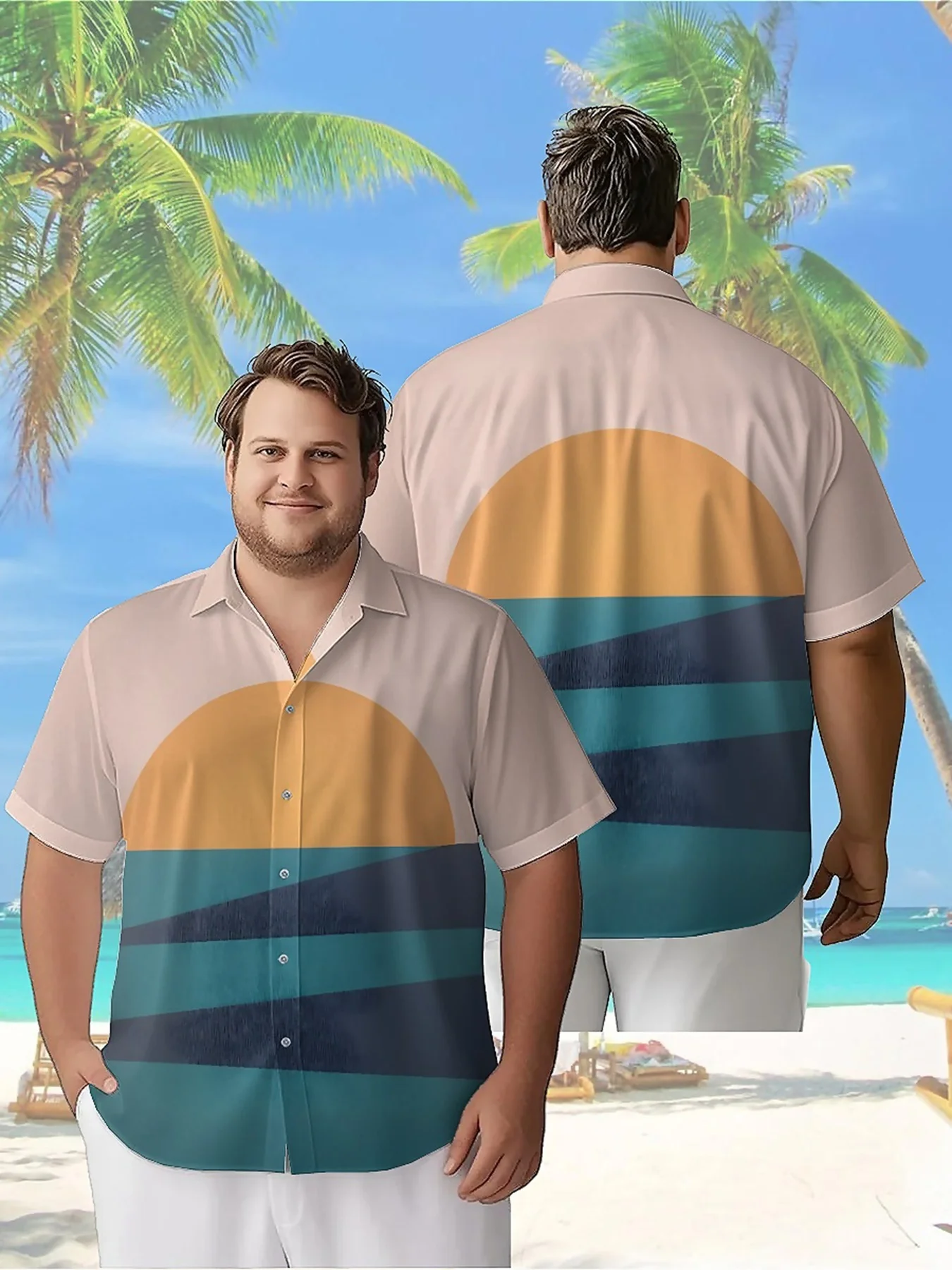 

Men's Plus Size Hawaiian Shirts Sunset Seascape Pattern, Unisex Aloha Shirts,New in Summer Tops Tee,streetwear