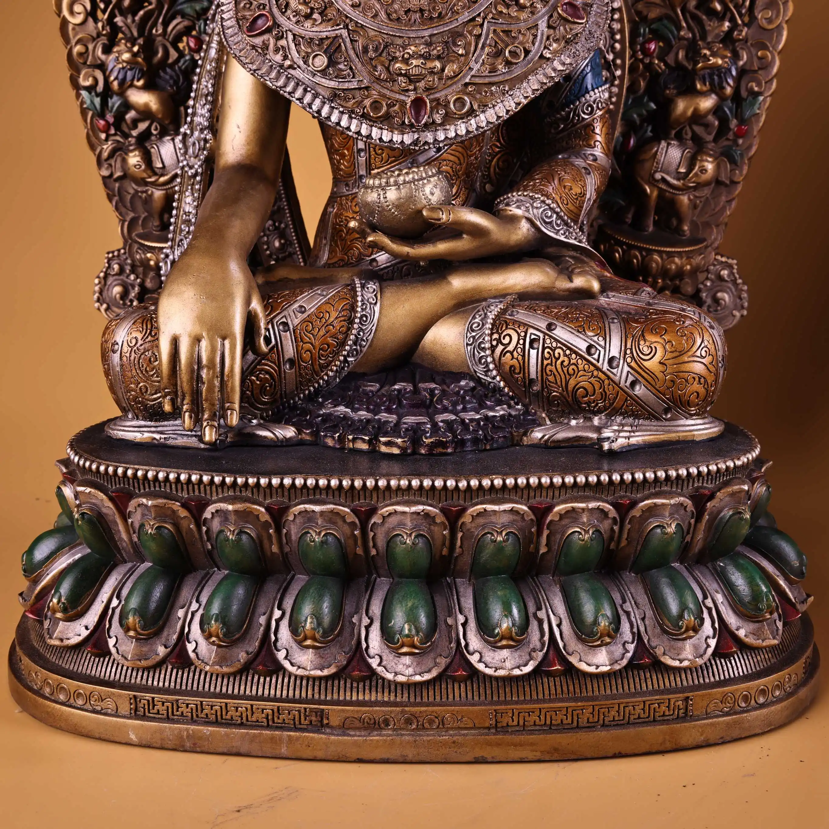 Collection de temple tibétain de 14 pouces, vieux Bronze doré peint, éveil en Relief élevé, bouddha Maitreya, rétro-éclairage, salle de culte