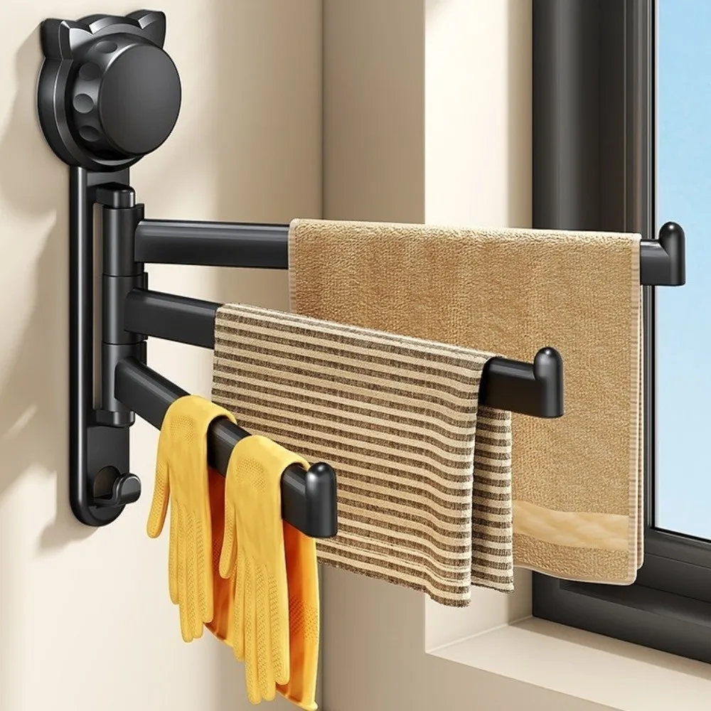 Suction Cup Rotating Towel Rack 180° Rotatable Multi-Rod Dishcloth Draining Rack Wall Mount No Drill Swivel Toilet Towel Rod
