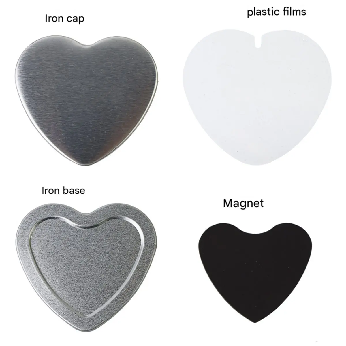 50Pcs 57x53mm Heart Metal Heart Shaped Blank Button Parts - DIY Craft Accessories for Pin Maker Machine