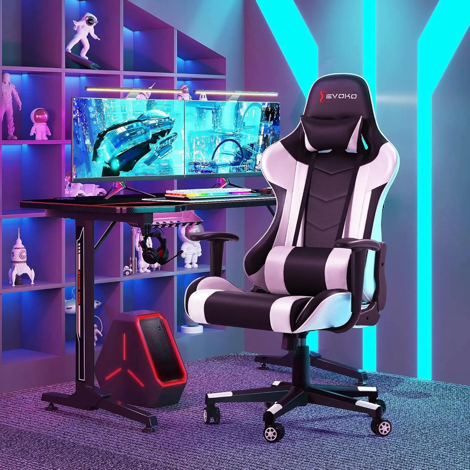 Ergonomic Gaming Chair Racing Style Adjustable Height High Back PC Computer Chair with Headrest and Lumbar