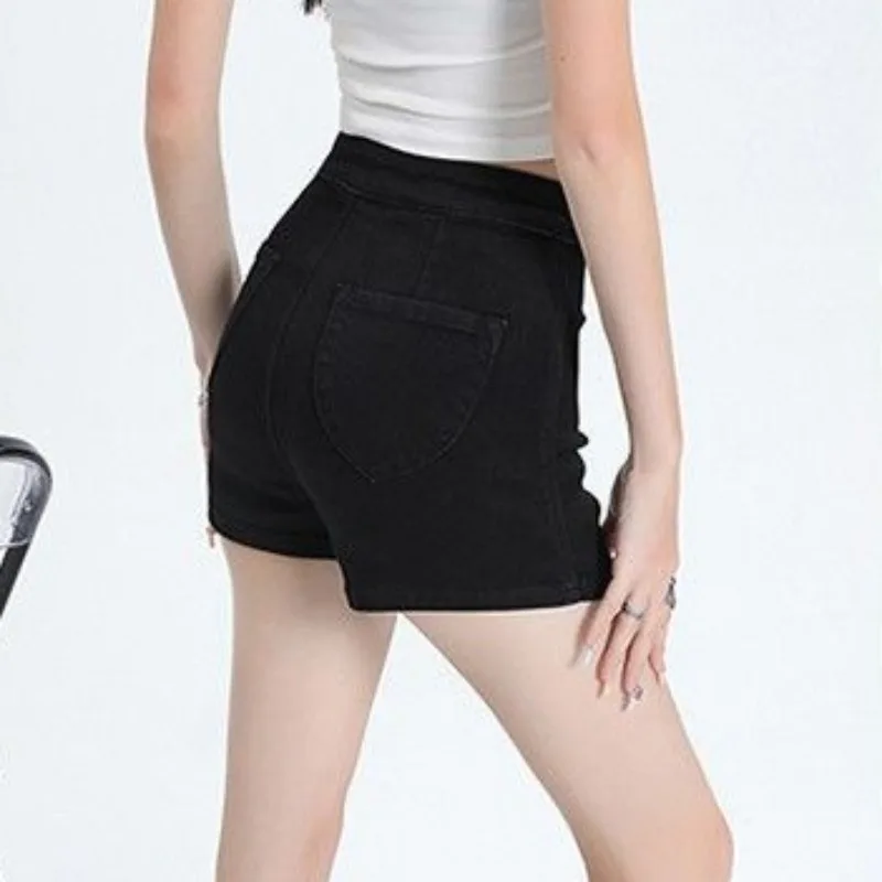 Shorts feminino preto cintura alta em linha reta denim dança hip-cobrindo all-match coreano na moda chique popular verão ins faculdade diariamente