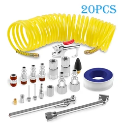 20Pcs Air Compressor Accessories Kit 1/4inchx25ft Recoil Poly Air Hose Kit Universal Air Compressor Hose Kit with Air Clean Tool