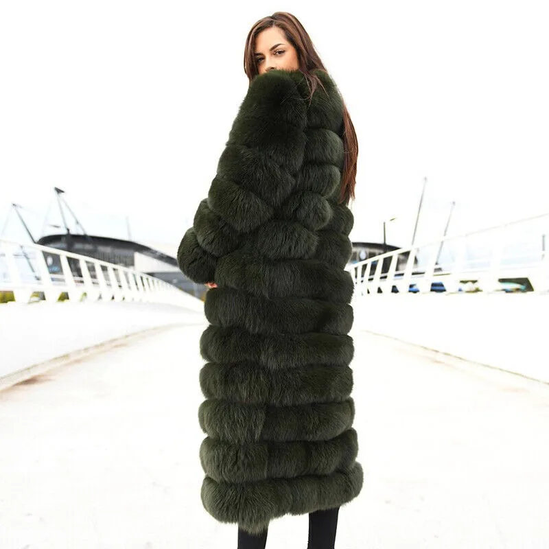 

New Winter Natural Fox Fur Coat Long Warm Raccoon Jackets High Street Fashion Silver Fox Collar Outerwear Luxury Women Clothing