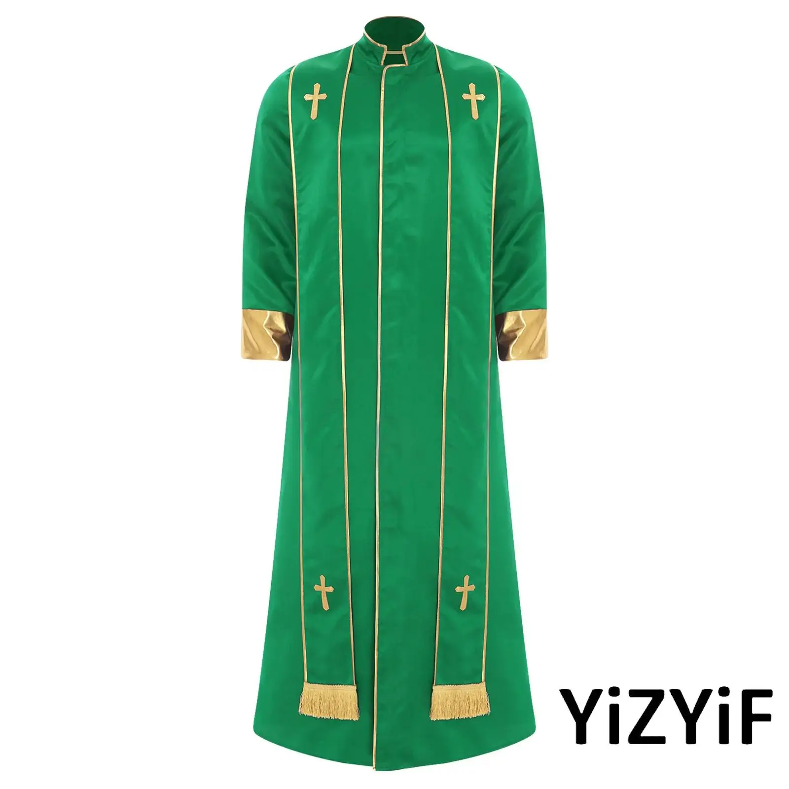 

Retro Mens Priest Cassock Halloween Cosplay Costume Gold Cross Vestments for Medieval Priest Roleplay Robe Steampunk Masquerade