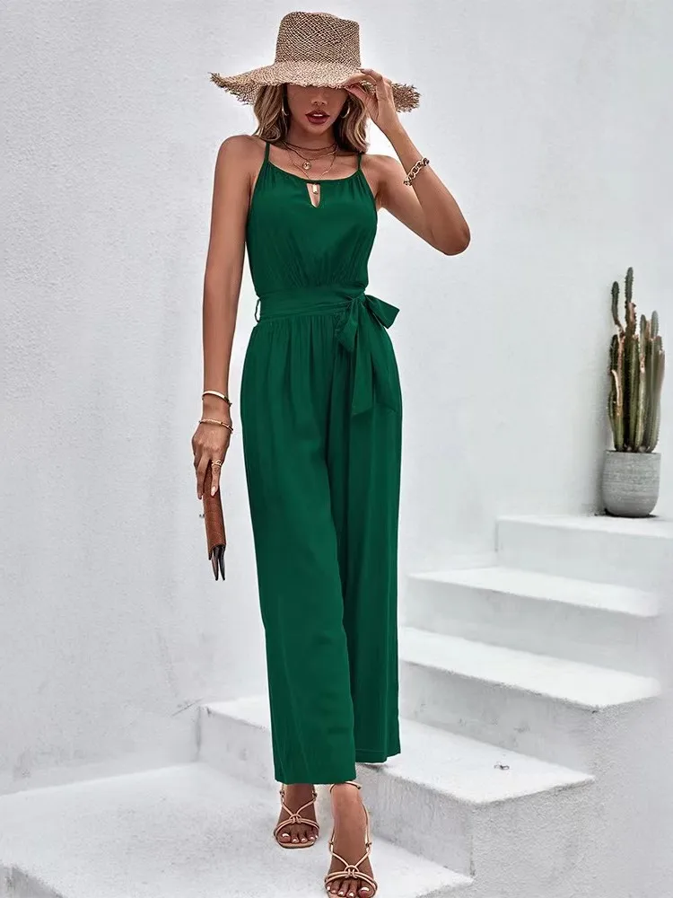 Summer Solid Women New Jumpsuit Fashion Elegant Sexy Spaghetti Strap Casual Jumpsuits 2024