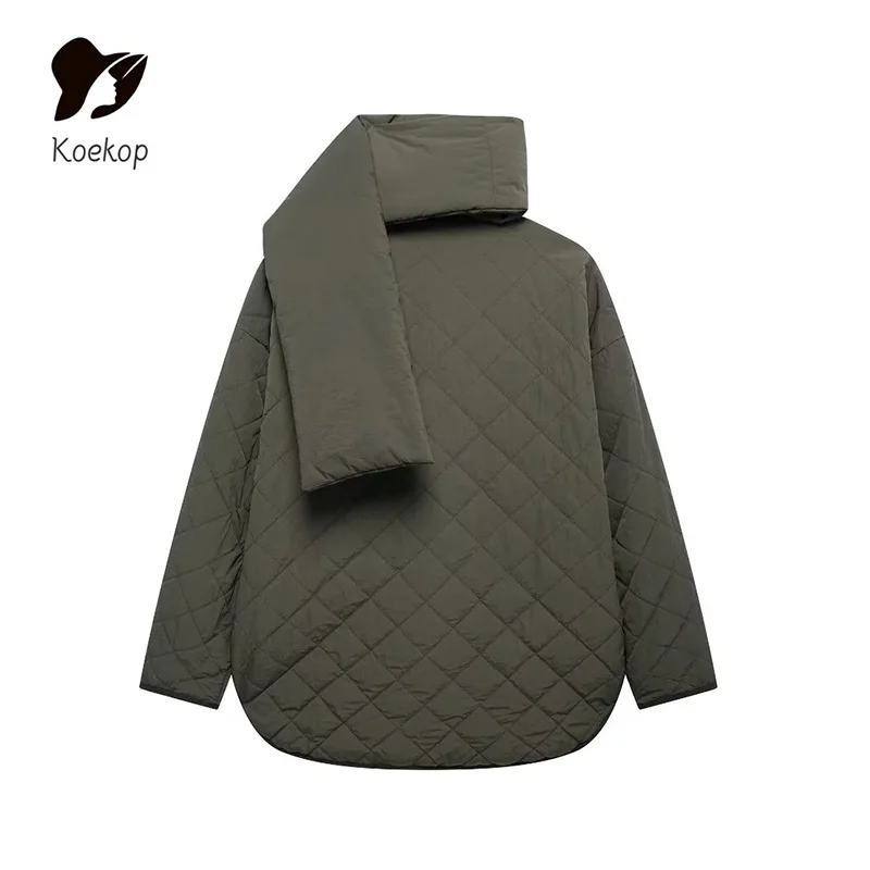 Koekop Women\'s Fashion Solid Color Round Collar Single Breasted Jacket Vintage Casual with Bib Chic Lady Loose Jacket