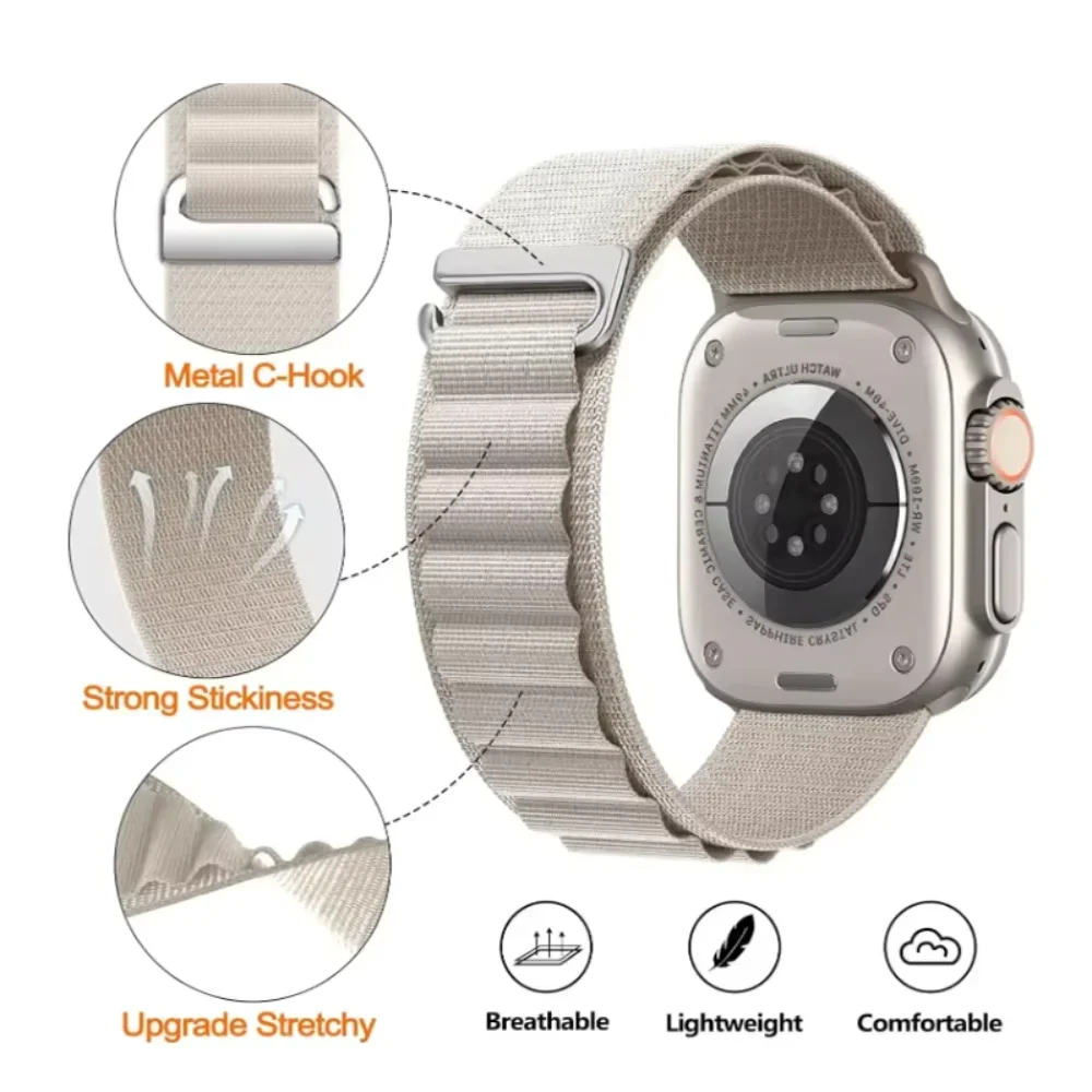 Alpine Sports Nylon Loop Band for Apple Watch Band Ultra 3 2 49mm 11 10 9 8 7 42mm 46mm 45mm 41mm Wristband iWatch 6 5 SE Strap