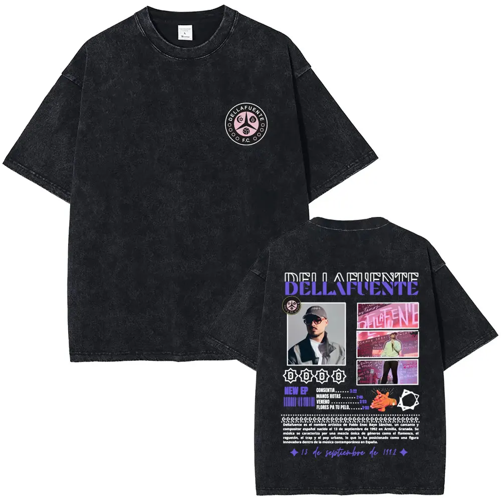 

Rapper Dellafuente Vintage Washed T-shirts Men Women Hip Hop Retro Oversized T-shirt Casual O-collar Cotton T Shirts Streetwear