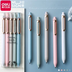Deli Retractable Gel Pens 0.5mm Fine Point 400m Writing Length 5 Candy Color Signature Pen, No-smear No-bleed Smooth Write Tools