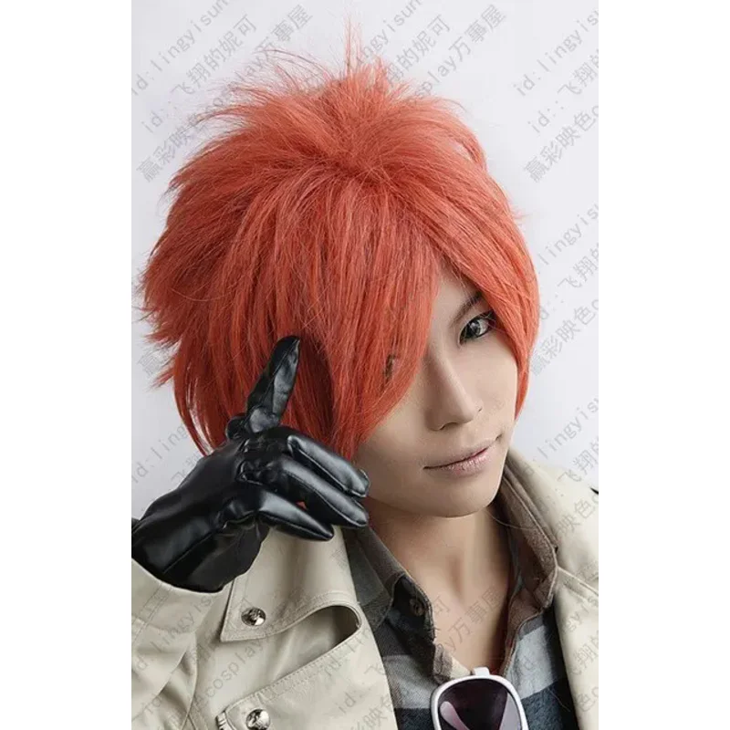 Hikaru hitachiin.599.orange red short shaggy anime cosplay wig, cos wig wig cap