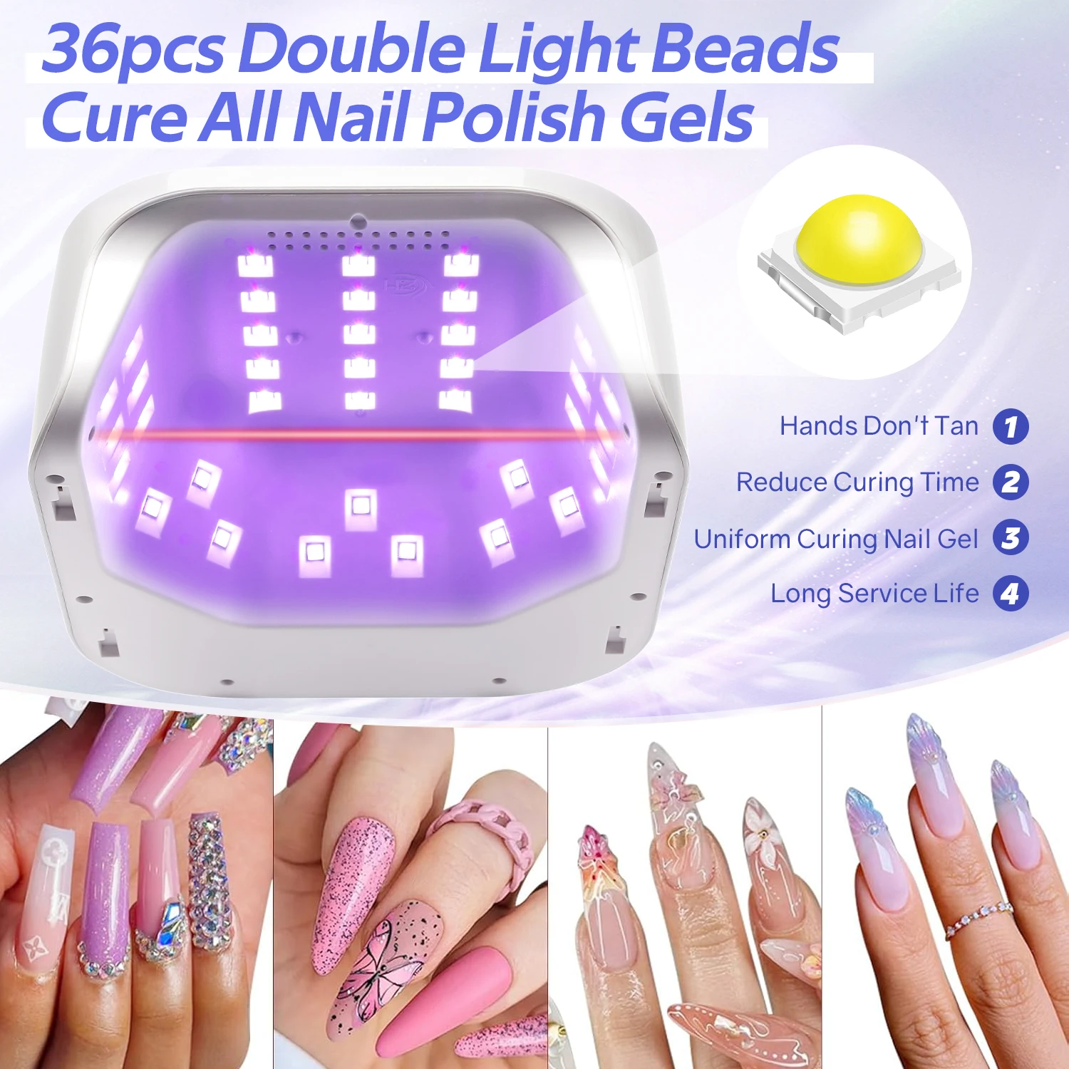 80W UV LED Nail Lamp With 4 Timers Setting Wireless 36LEDS Nail Dryer For Curing All Gel Nail Polish Home Manicure Salon Use