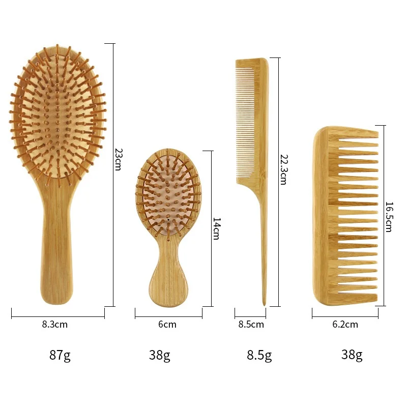 4 Pcs/Box Hair Comb Set Eco-friendly Bamboo Wooden Air Cushion Massage Comb For Adult Children Wide Tooth And Pointed Tail Cmb