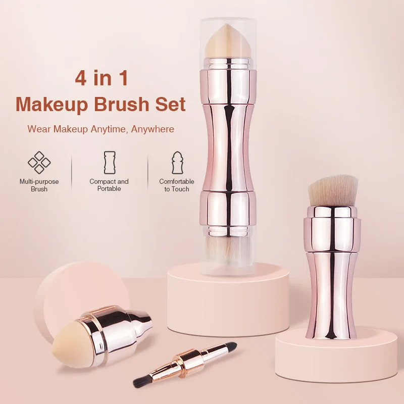 Kuas Rias Mini 4 In 1ชุดสำหรับเครื่องสำอางสำหรับเดินทาง Applicator Foundation แปรงฟองน้ำคอนซีลเลอร์ Professional Make Up เครื่องมือ