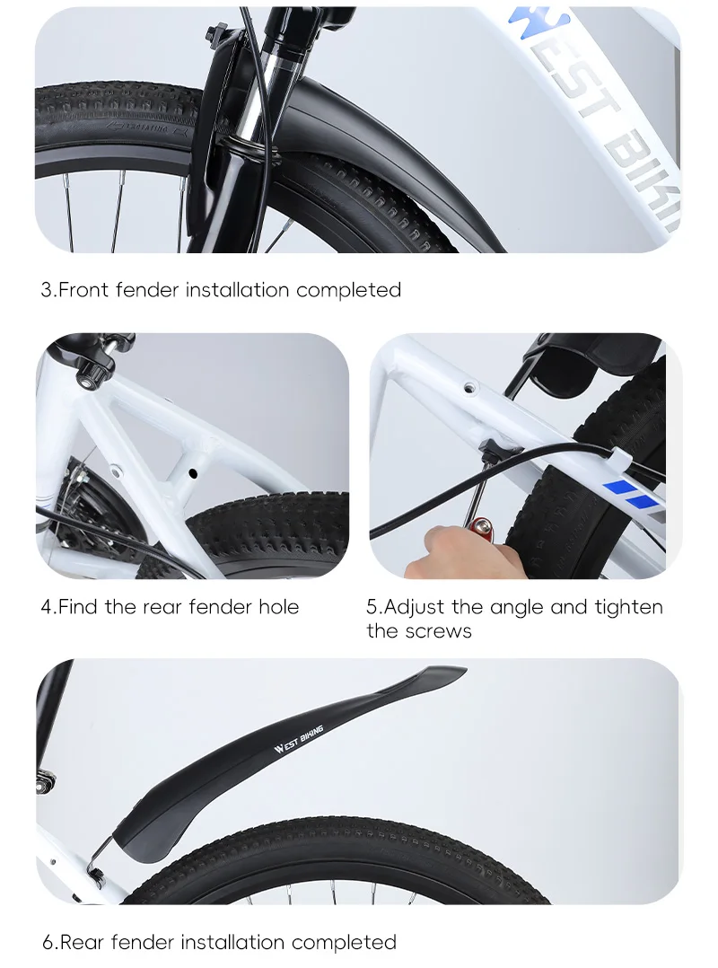 WEST BIKING Breite Fahrrad-Schutzbleche, Hohlschutzblech-Set für 20-24 Zoll Mountainbikes, für Regenfahrten auf dem Trail, aus strapazierfähigem PP-Kunststoff – Detail 11