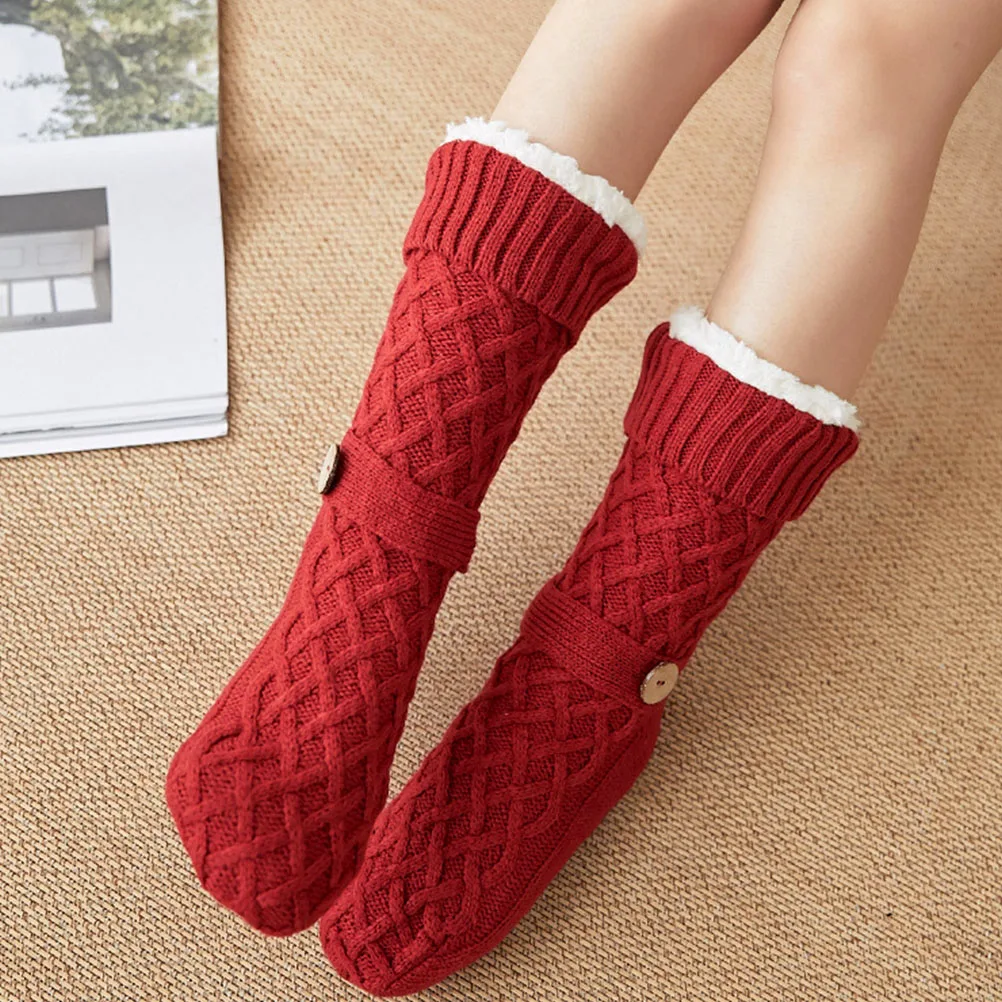 

Christmas Warm Socks Women Men Non Slip Cartoon Thermal House Slippers Winter Cozy Gifts Thicken Fleece Lined Soft Sole Indoor