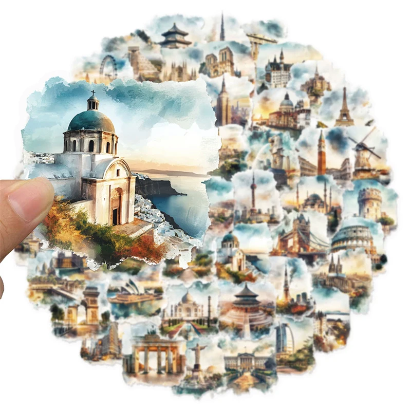 50PCS Cityscape Travel Stickers Aesthetic Decals Building Landmarks Cultural Symbols Waterproof Vinyl for Journals Laptops