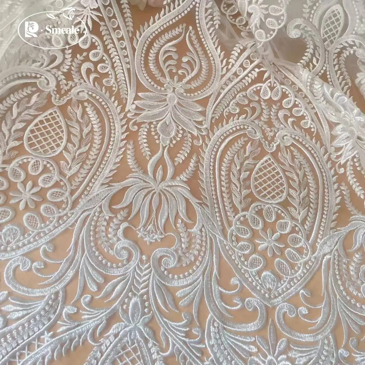 Romantischer Hochzeits-Pailletten-bestickter Braut-Mesh-Stoff, europäischer gemusterter Spitzenstoff.RS2506181 – Detail 5