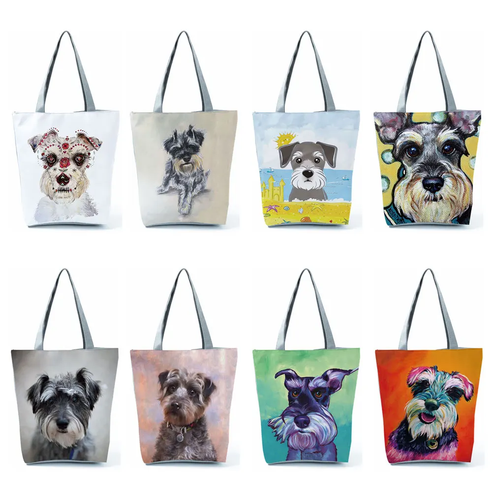 Casual Shopping Shopper Bags Large Capacity Tote Dropship Schnauzer Dog Painting Handbags For Women Lady Korean Shoulder Bag