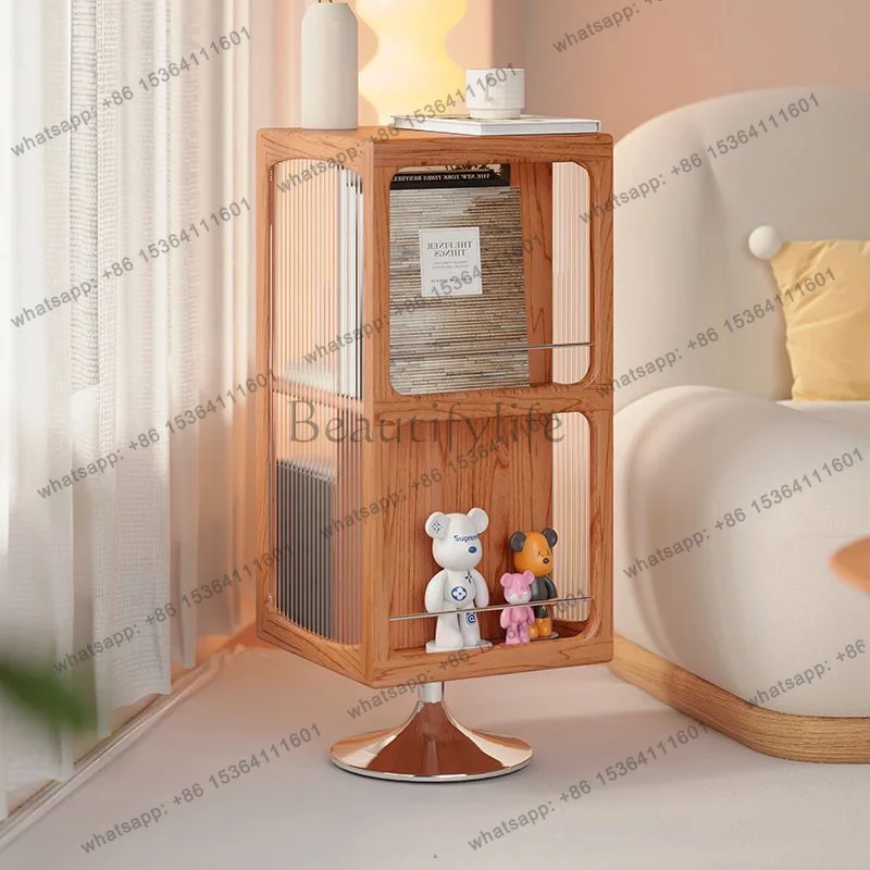 Solid wood rotating side few living room sofa side cabinet cherry wood small apartment corner few
