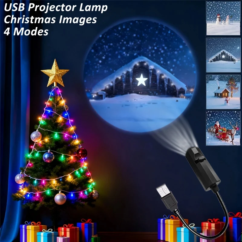 5V Night Light Ambiance 4/10 Modes Switchable Pattern Projection LED Christmas Projector Light USB for Santa Claus Snowman Moose