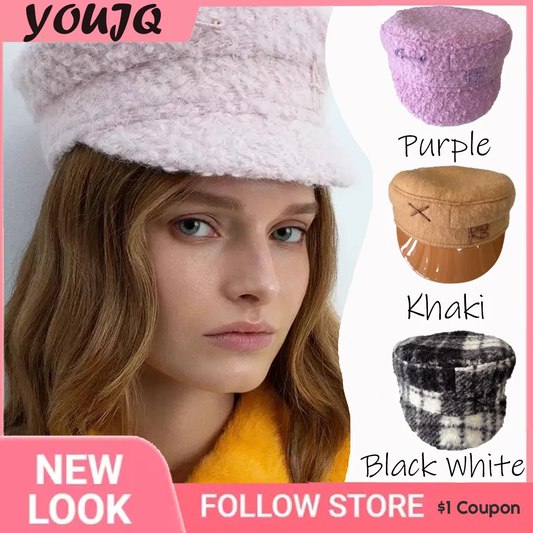 Brand Designer Pink Purple Winter Baker Boy Caps Pink Lamb Hair Letter Newsboy Caps Thick Warm Flat Cap Gorra Inglesa Hombre