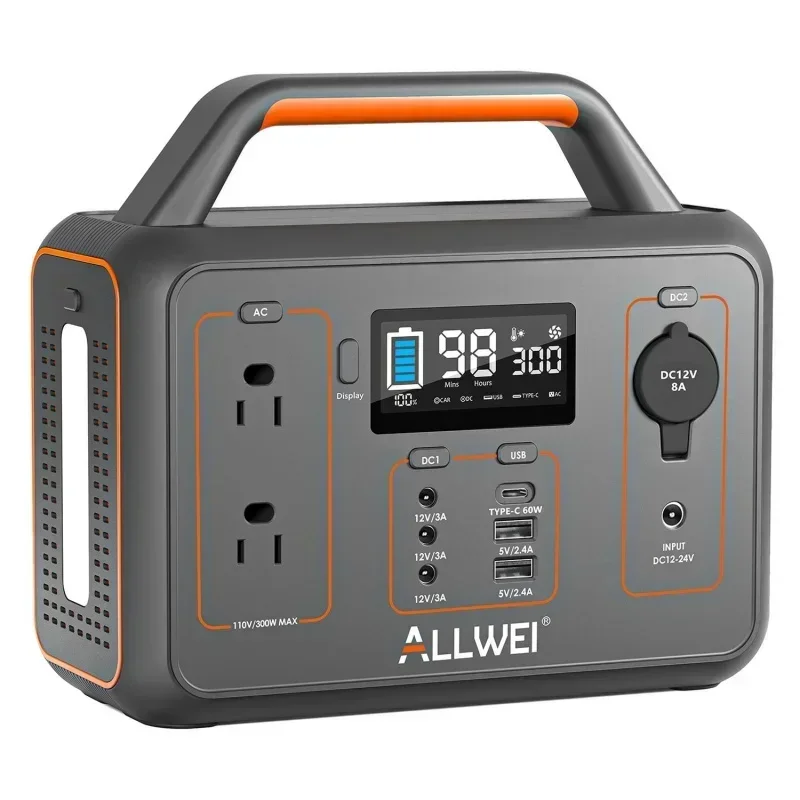 Portable Power Station 300W (Peak 600W) 280Wh Camping Solar Generator with AC 110V Pure Sine Wave USB-C