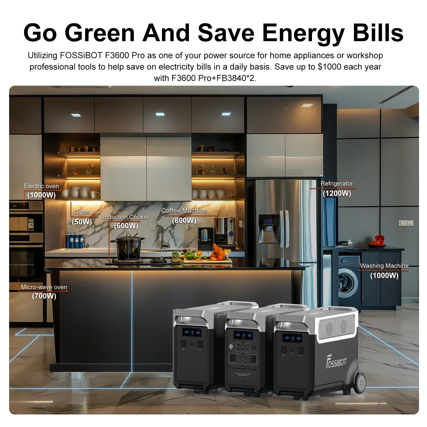 Fossibot F3600 pro Portable Power Station - Power Bank & Power Station Ringkas untuk Penggunaan di Luar Ruangan