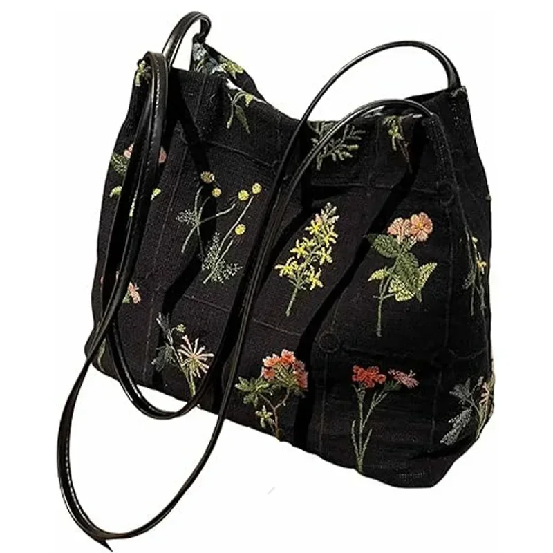 i-LVB14 Bolso de mano pequeño floral para mujer, lona estética reutilizable