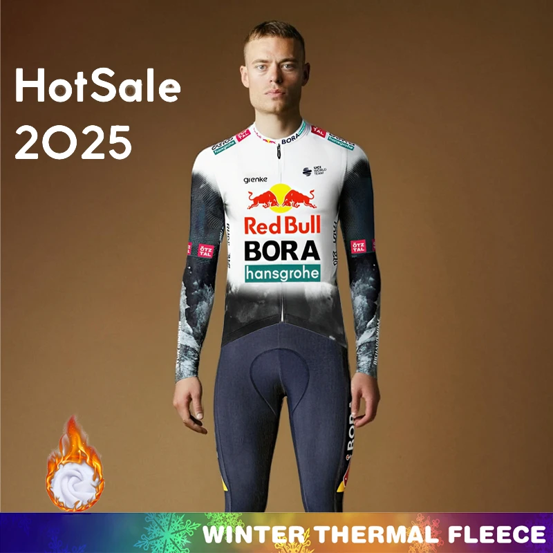 

Одежда для велоспорта Мужской комплект зимней термофлисовой одежды Red Bull 2025 Джерси Велосипедный шоссейный велосипед Мужские комплекты велосипедных костюмов Велосипед Термальный