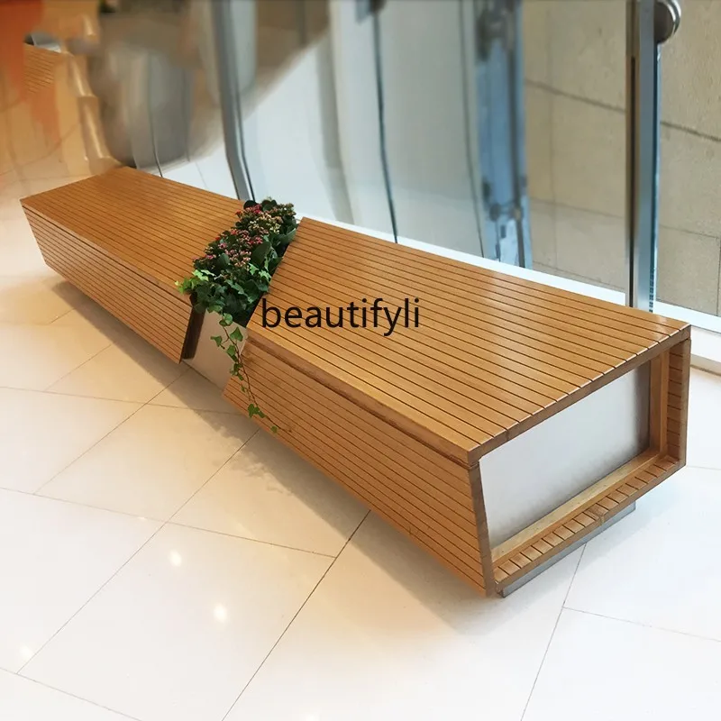 FRP leisure seat outdoor anti-corrosion solid wood bench public area creative shopping mall rest bench