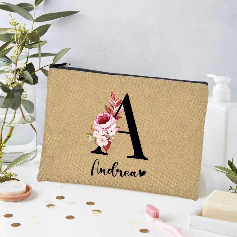 Trendy Letters Cosmetic Bag Custom Name Handbag Wedding Bridesmaid Gifts Eco Canvas Makeup Bag for Ladies Women Toilet Pouch