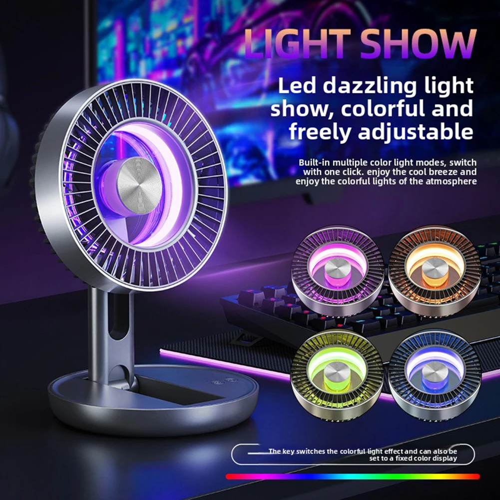 Foldable Desk Fan with Colorful LED Light Wall Mount Portable Quiet High-Speed Air Circulation Fan for Students Office Desk Fan