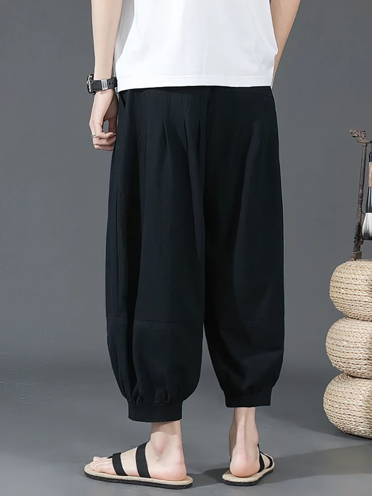 Summer Cotton Linen Shorts Men Baggy Wide leg Casual Capris Pants Male Sport Running Shorts 2025 Oversize Chinese