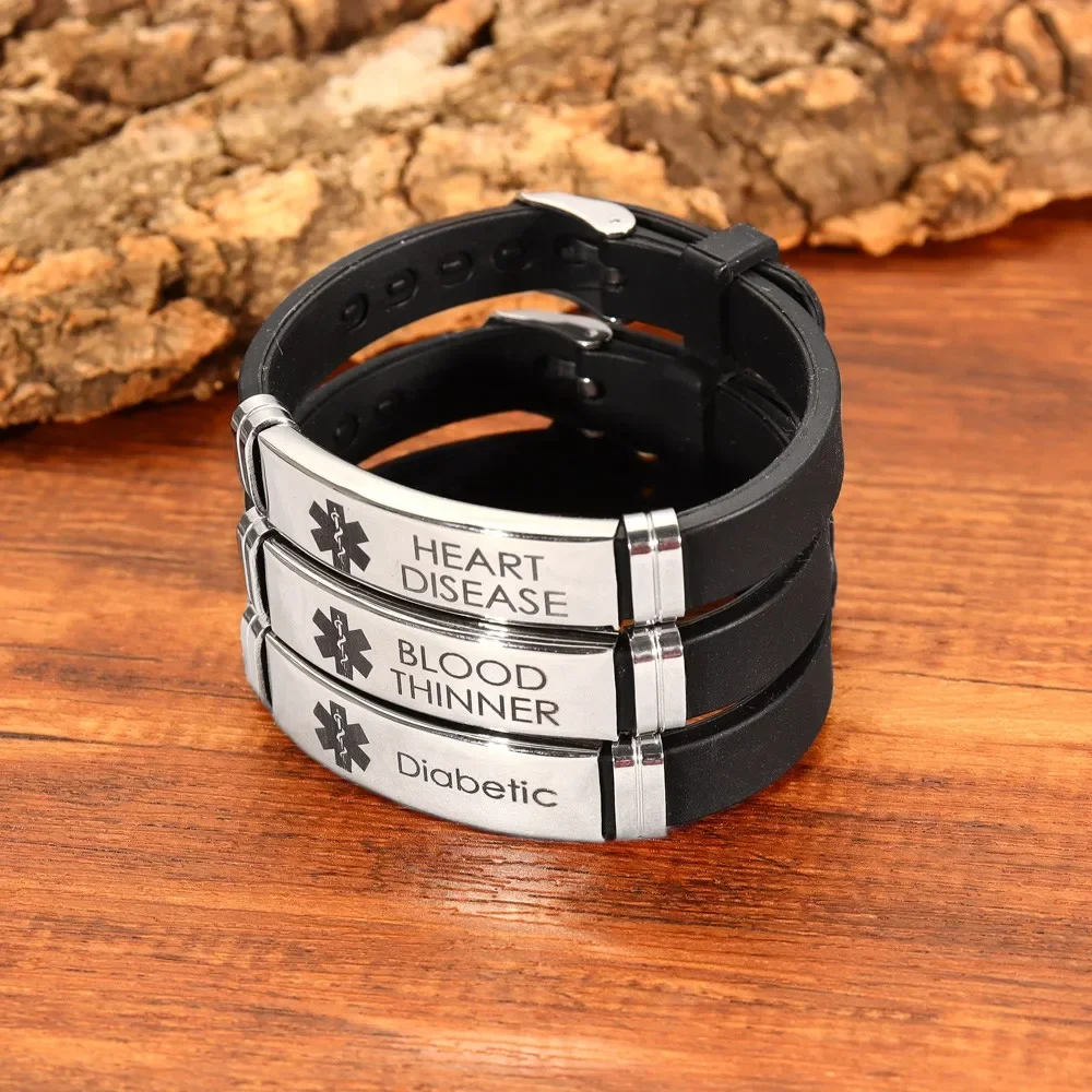 Trend Medical Sign Warning Language Bracelet Charming Men's Silicone Bracelet New Jewelry Accessories Party Valentine's Day Gift