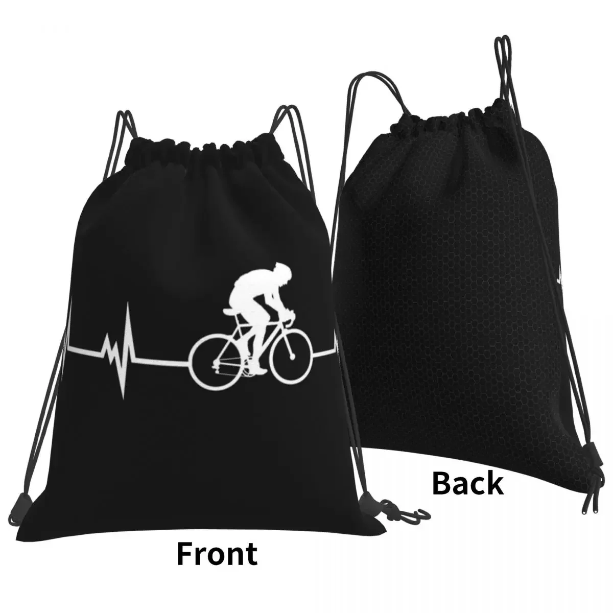 Cycling Heartbeat Backpacks Fashion Portable Drawstring Bags Drawstring Bundle Pocket Sports Bag BookBag For Travel Students