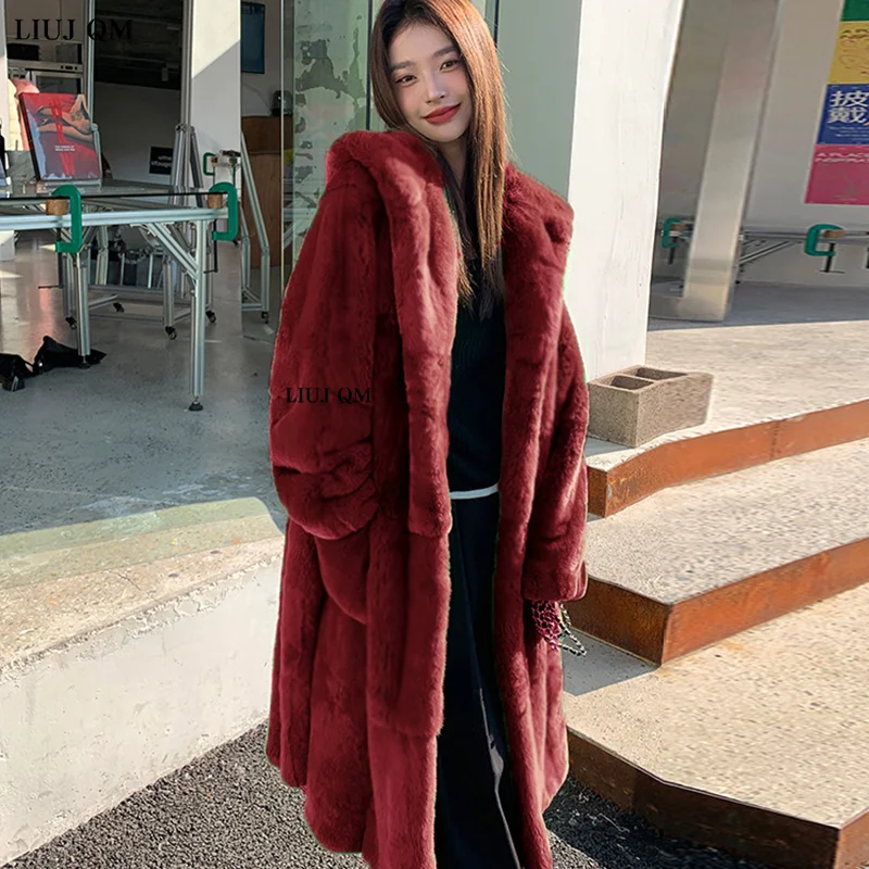 Women Winter Clothes Hooded Plush Jackets Faux Fur Coat Warm Thick Loose Oversize Overcoat Fluffy Teddy Long Parka Female 2022