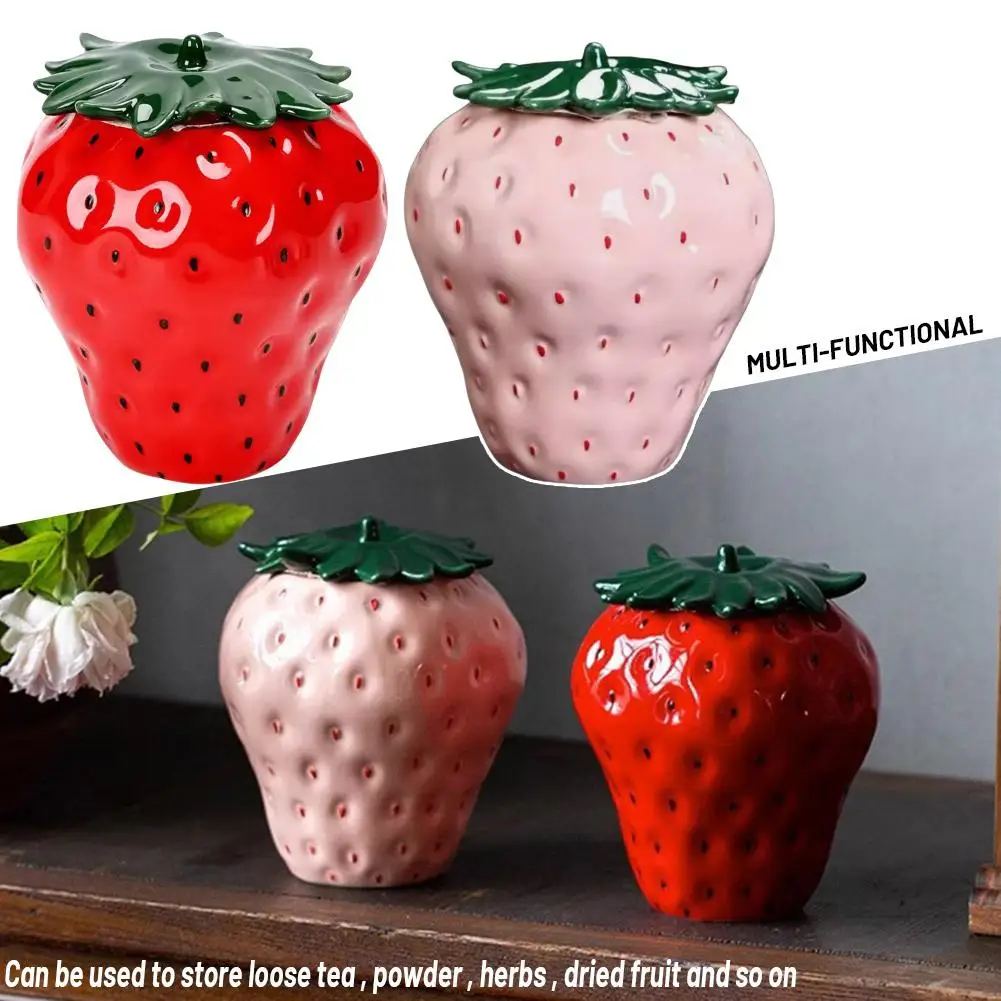 

NEW High-end Strawberry Ceramic Tea Jar Creative Ceramic Black Storage With Decor Tea Sealed Home Jar Mini Moisture-proof C I0Z0