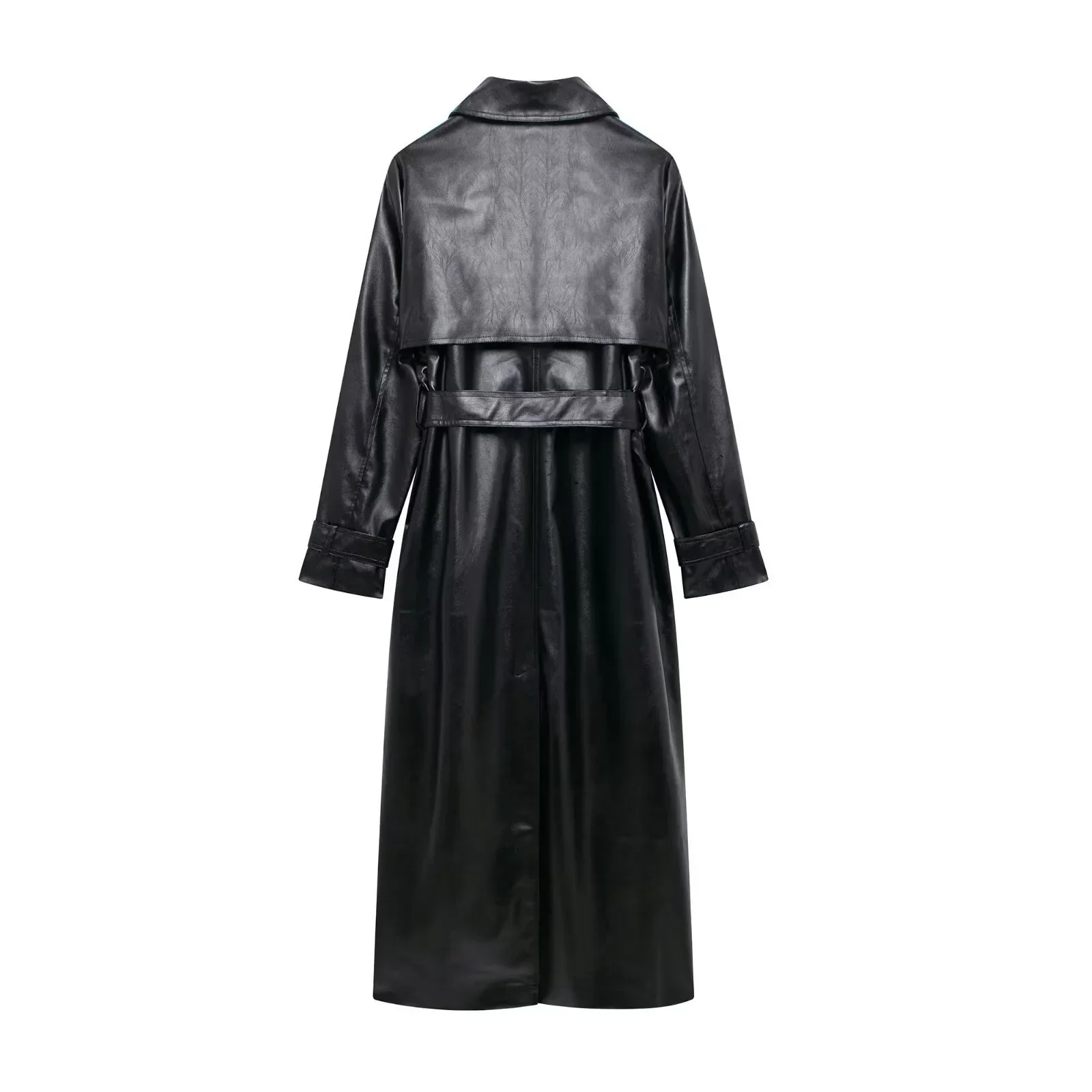 Manteau en Faux cuir pour femmes, nouvelle mode avec ceinture, Style Long, simple boutonnage, Vintage, manches longues, poches, vêtements d'extérieur, 2024