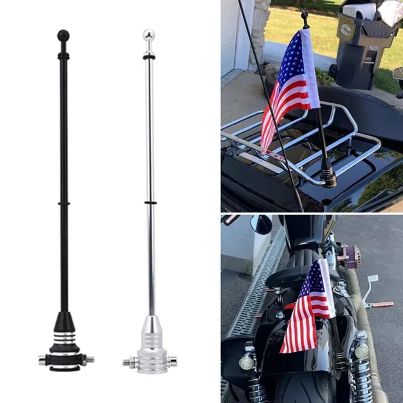 

Motorcycle Adjustable Flag Pole With Base Rear Chrome Black Mount Luggage Rack For Harley Sportster Touring FLHT Road King Glide