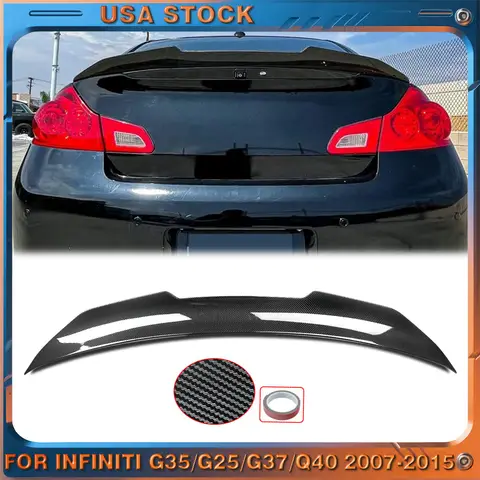 Rear Upper Spoiler Trunk Wing For INFINITI G37 G35 G25 2007-2015 Sedan 4-Door PMS Style Spoiler Roof Tail Fin Trim Carbon Fiber look
